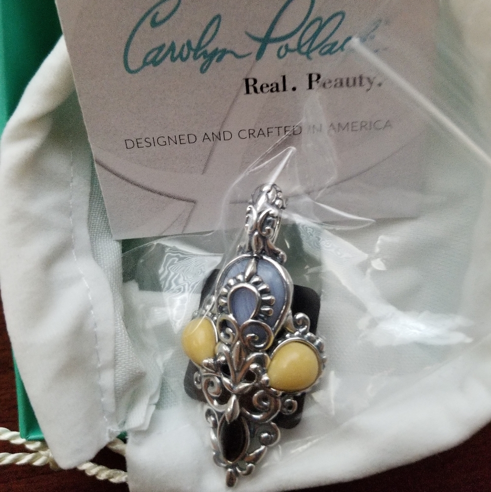 Carolyn Pollack Blue Lace Agate Yellow Jasper, Black Agate Gemstone 925 Pendant
